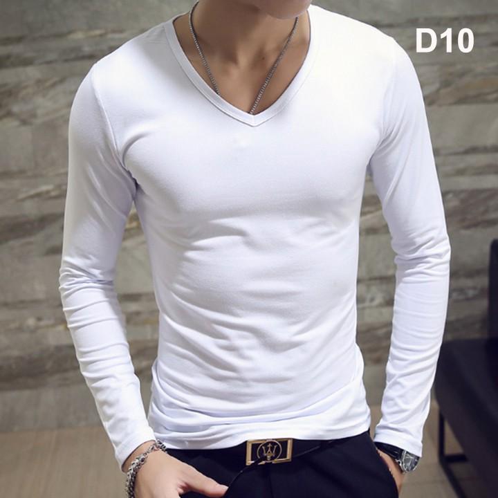 Áo thun nam cổ tim dài tay đẹp nhiều màu đủ size