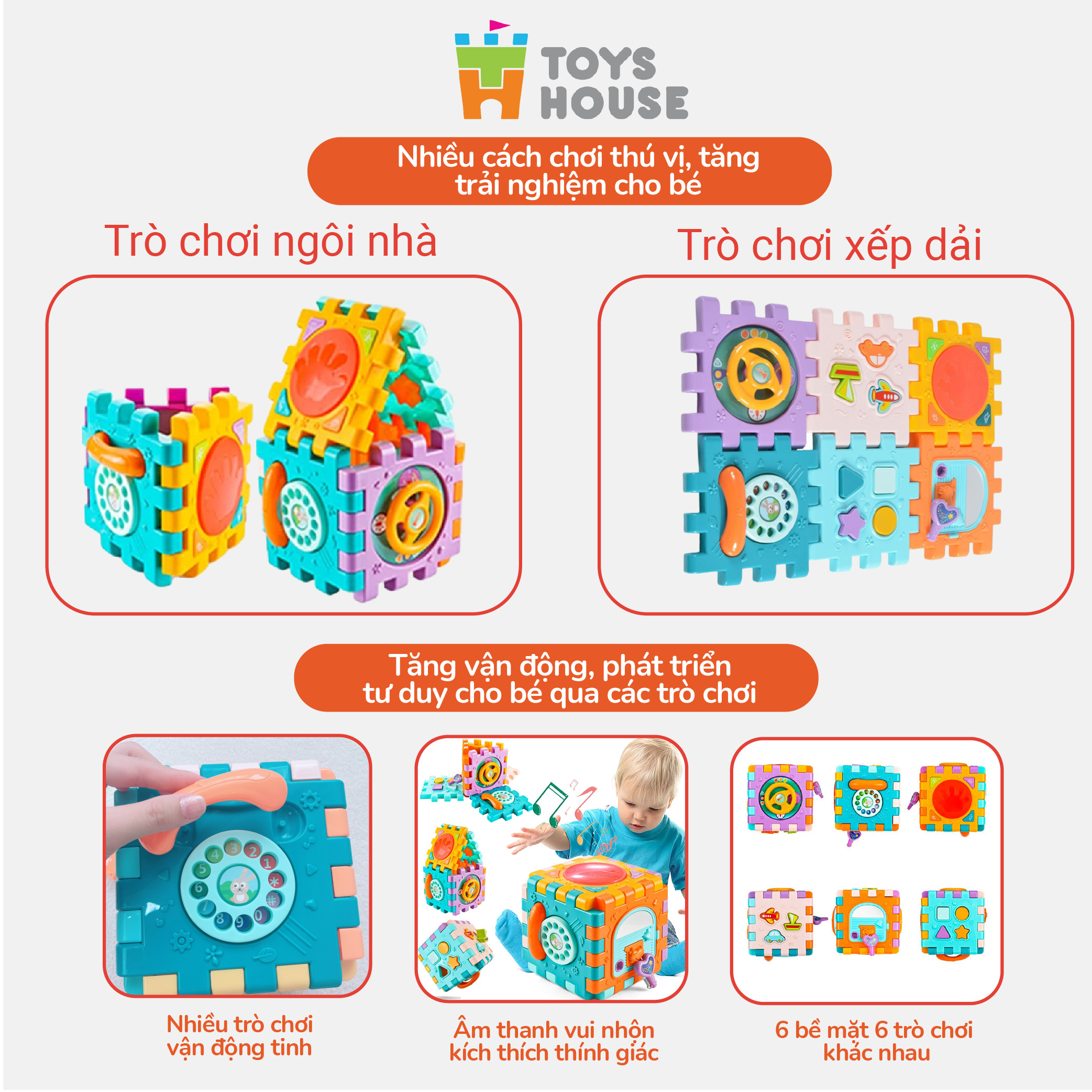 Set 6 miếng lắp ghép thả khối có đèn nhạc - Đồ chơi tiền giáo dục cho bé ToysHouse HE0530