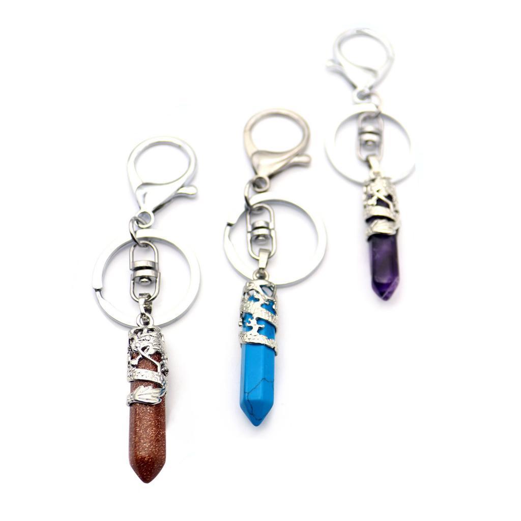 2-4pack Fashion Hexagonal Dragon Crystal Quartz Keychain Key Chain Black