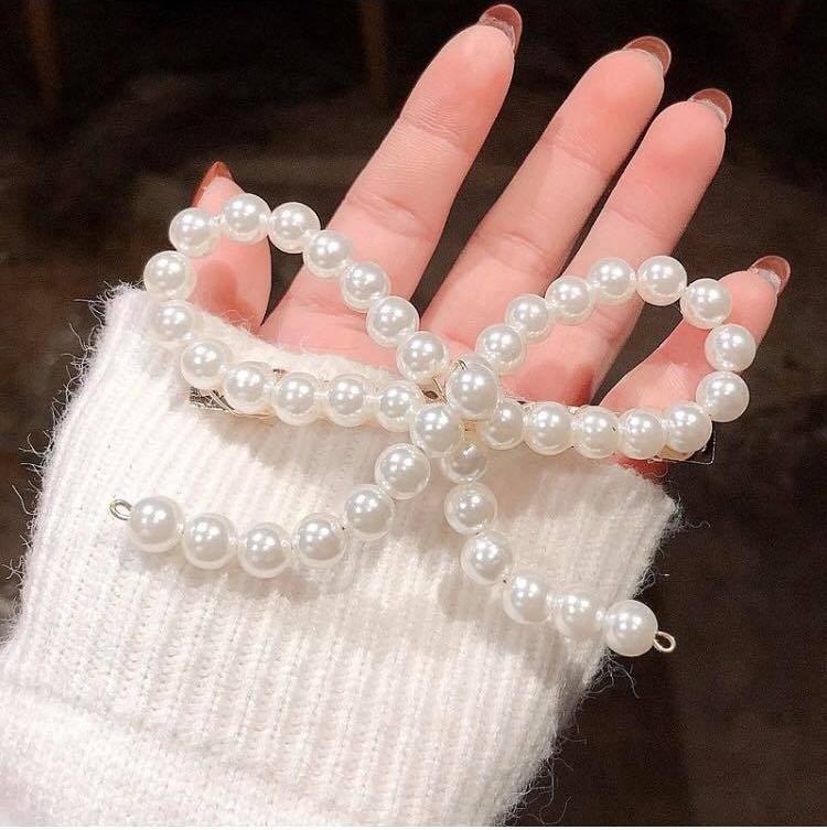 Kẹp nơ ngọc trai - kẹp hot style Hàn Quốc