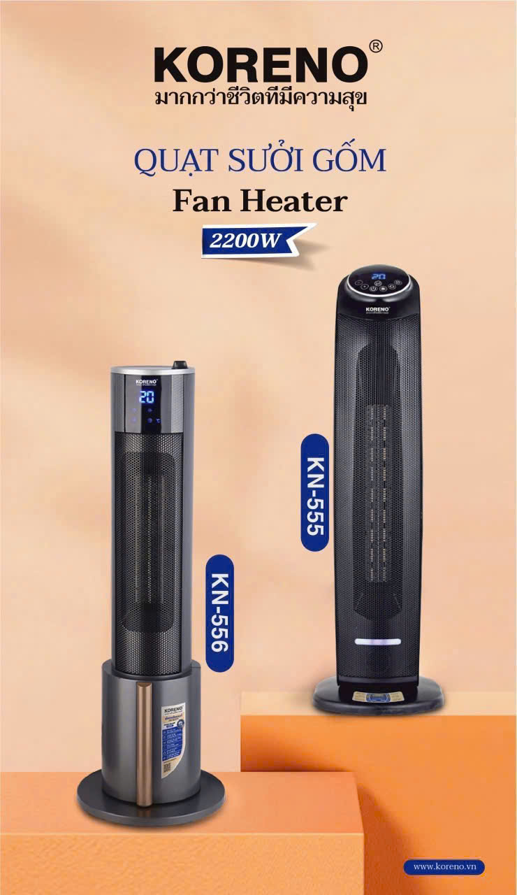Máy sưởi gốm , quạt sưởi KORENO công suất 2200W không đốt oxi đổ tự ngắt tiết kiệm điện hàng chính hãng