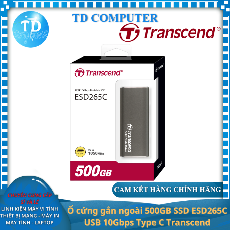 Ổ cứng gắn ngoài 500GB SSD ESD265C USB 10Gbps Type C Transcend - Hàng chính hãng