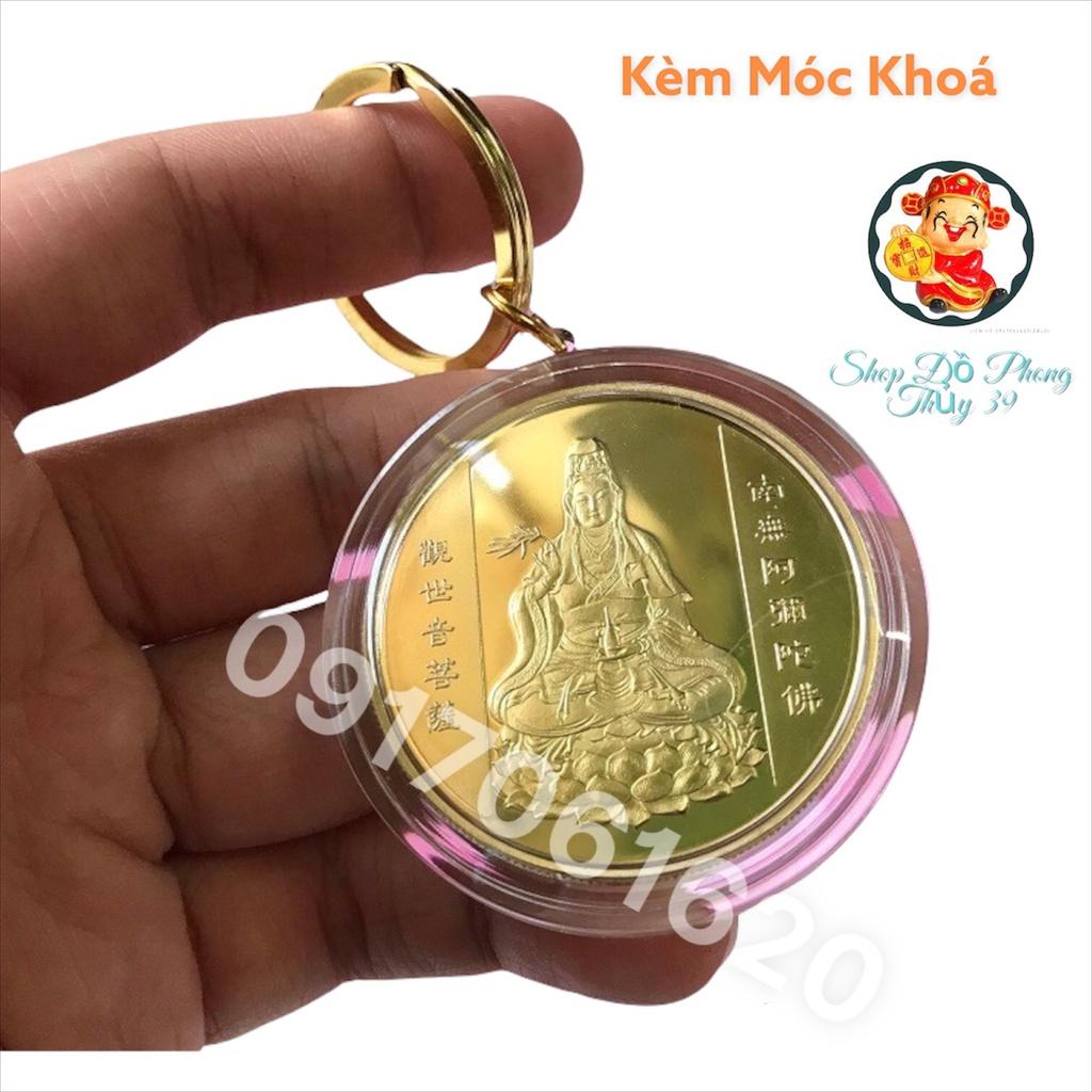 Đồng Xu Quan Âm-Cá Chép Mạ Vàng Tặng Kèm Túi Gấm Tài Lộc May Mắn