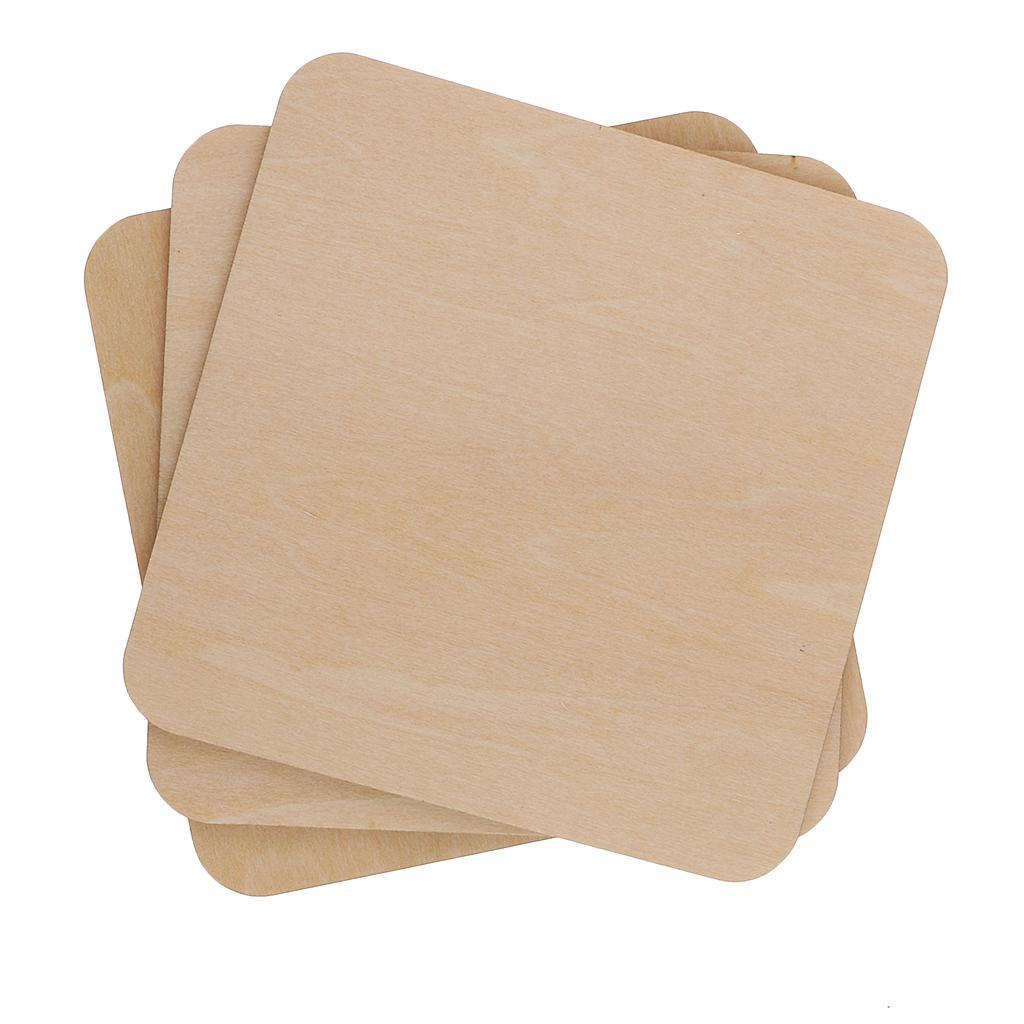 3xSquare MDF Unfinished Wood Pieces Blank Plaque DIY Craft 100x100mm 3 Pieces