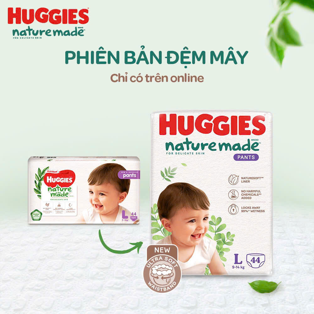 Tã Quần Siêu Cao Cấp Huggies Platinum Nature Made L44 (44 Miếng)