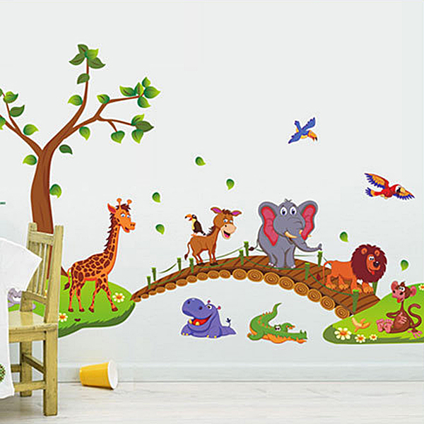 Decal Dán Tường Đàn Thú Qua Cầu DB024
