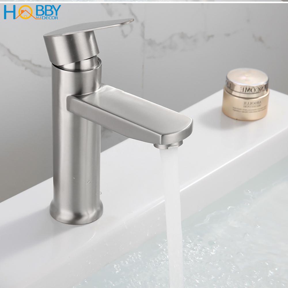 Vòi rửa mặt lavabo lạnh inox 304 Hobby home decor LBL5 kèm dây cấp lạnh 60cm - không rỉ sét