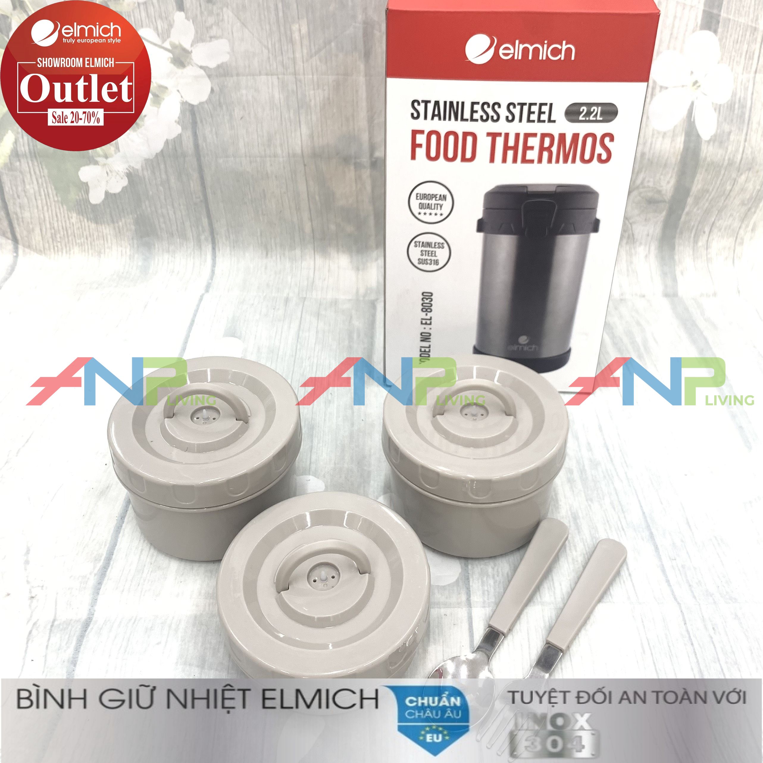 Hộp Đựng Cơm Giữ Nhiệt 3 Ngăn Inox 304 nóng 12h lạnh 24h ELMICH El8030 2200ml