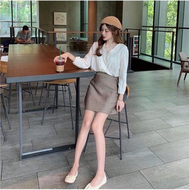 Set sơ mi hạt chân váy dạ siêu hót sale