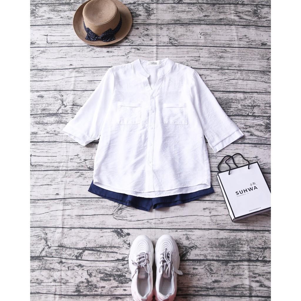 ÁO SƠ MI HAI TÚI NHỎ VẠT HIGHLOW TAY LỠ
