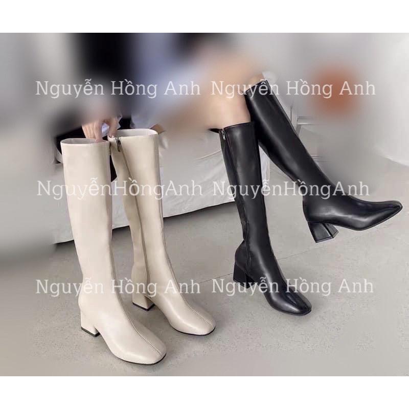 Hàng cao cấp bốt gối (boot đùi) da lì loại 1- khoá cạnh gót 5p lót lông dày( FULL HỘP) mã 220