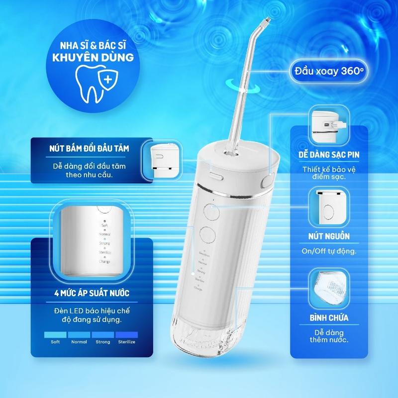 Máy Tăm Nước Gấp Gọn CHIDO 2024 khử khuẩn UV công nghệ Nhật Bản - Hàng Chính Hãng Bảo Hành 2 Năm