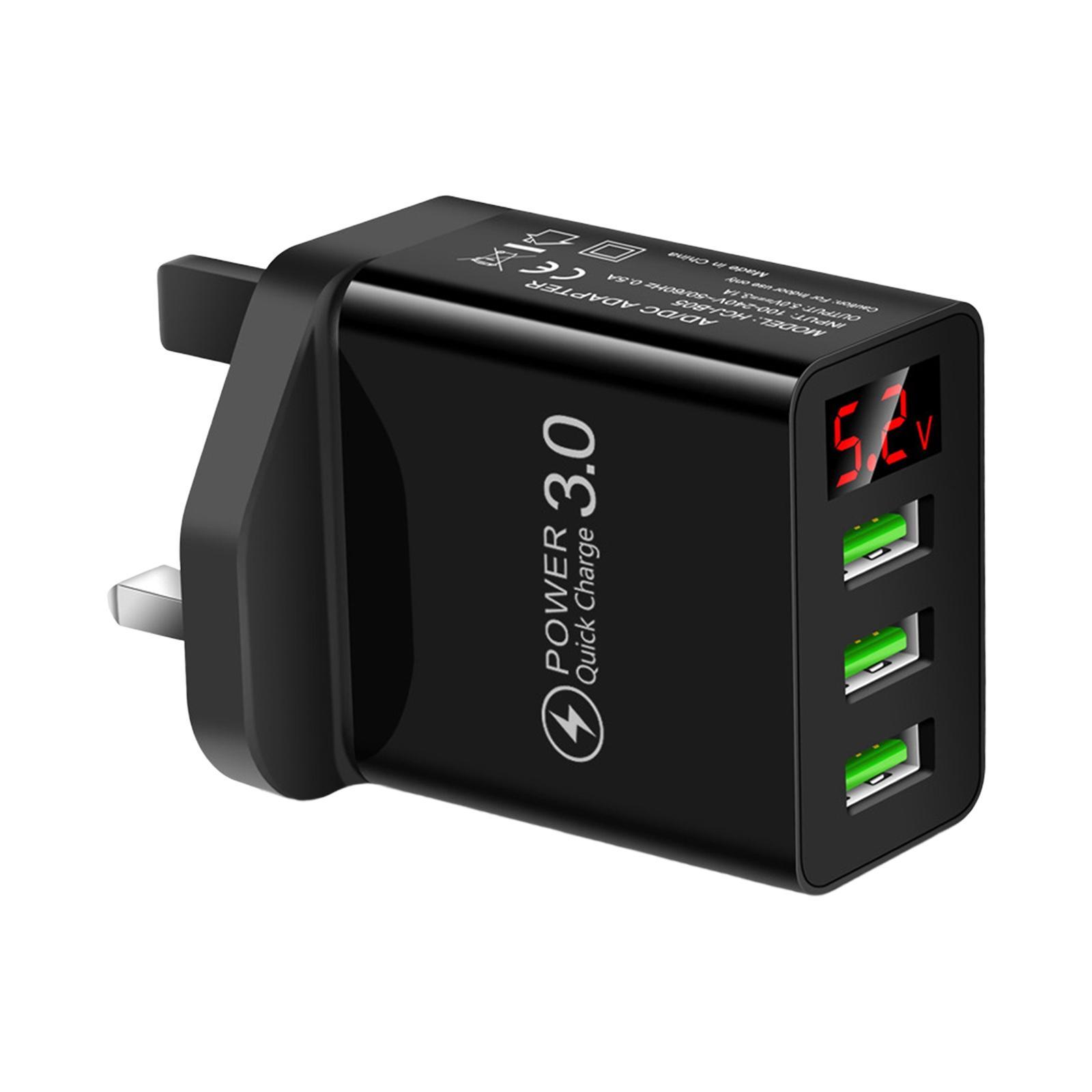 3USB Digital Display Fast Charging  with Display Compact Multi  Phone Charger Fast Charging Block for Travel Charging