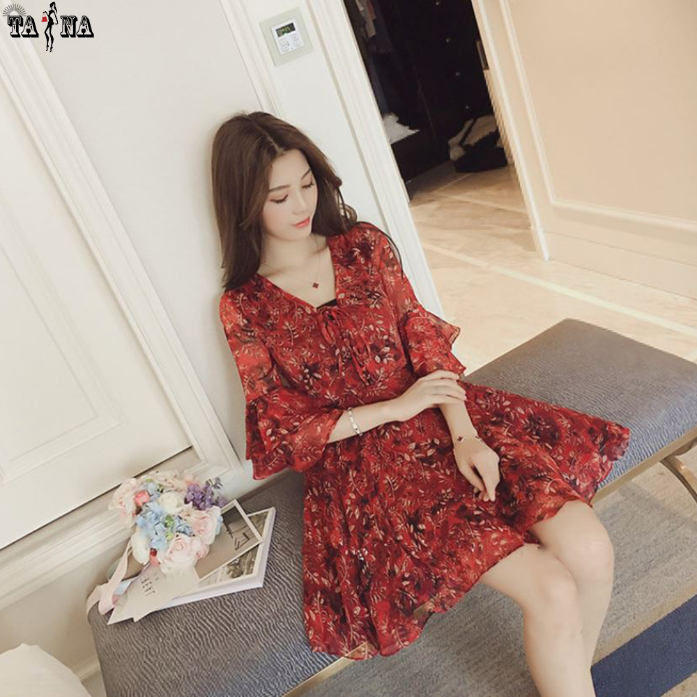 Váy đầm voan hoa văn dáng xòe dự tiệc, dạo phố