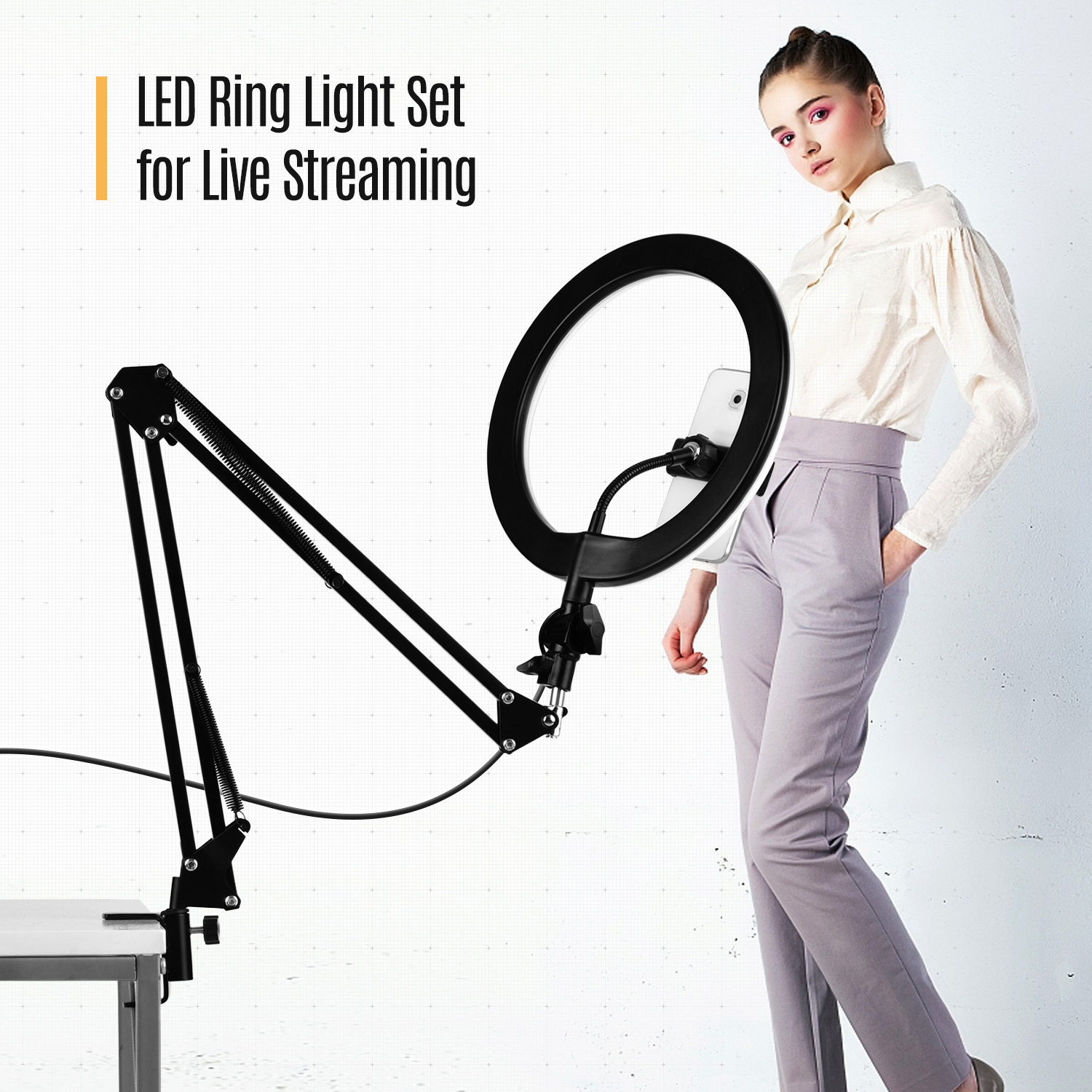 Đèn chụp ảnh vòng LED 26cm / 10 inch có thể điều chỉnh độ sáng được hỗ trợ ánh sáng linh hoạt
