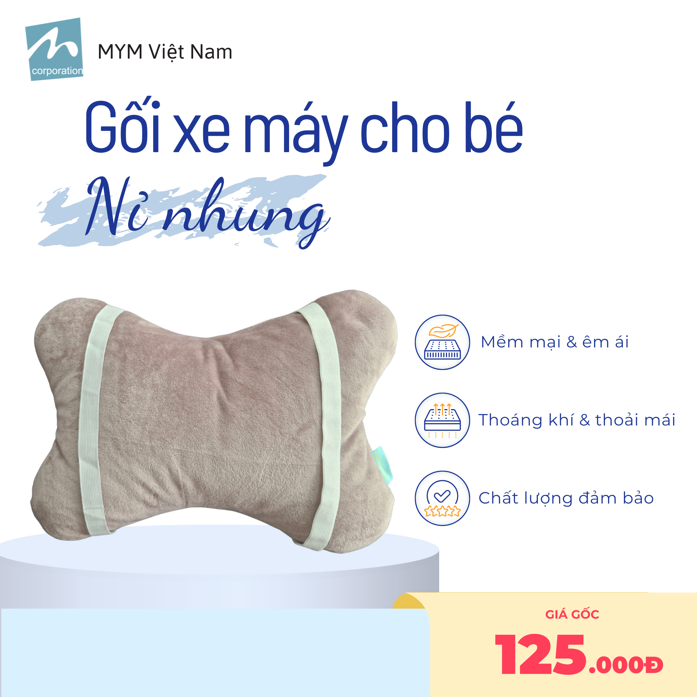Gối Đi Xe Máy Cho Bé MYM Chất Vải Nhung Mềm Mại, Êm Ái