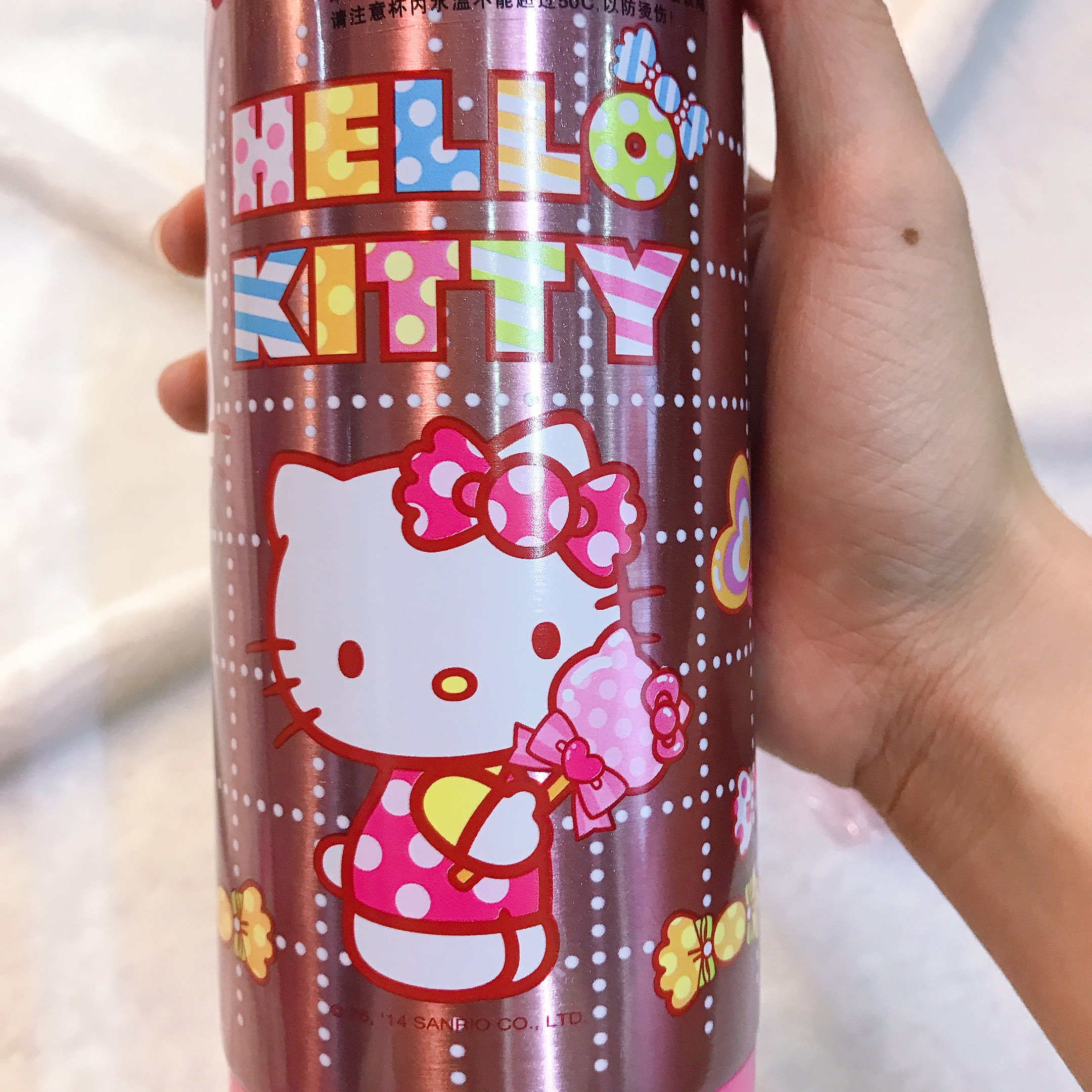 Bình nước giữ nhiệt hình mèo Kitty chấm ô vuông nắp trong suốt màu hồng đậm cho trẻ em, bé gái -  - KT3610HD