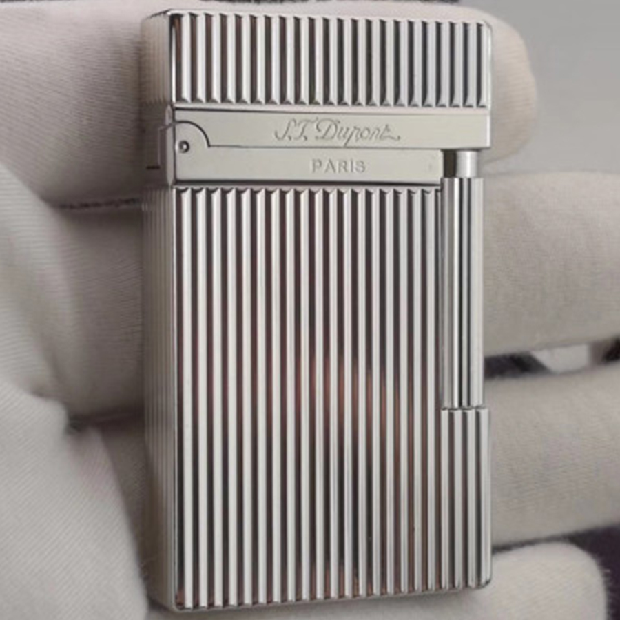 Vỏ Hột Quẹt Bật Lửa Upon D68T Họa Tiết Kẻ Dọc Màu Bạc - Dùng Gas Cao Cấp