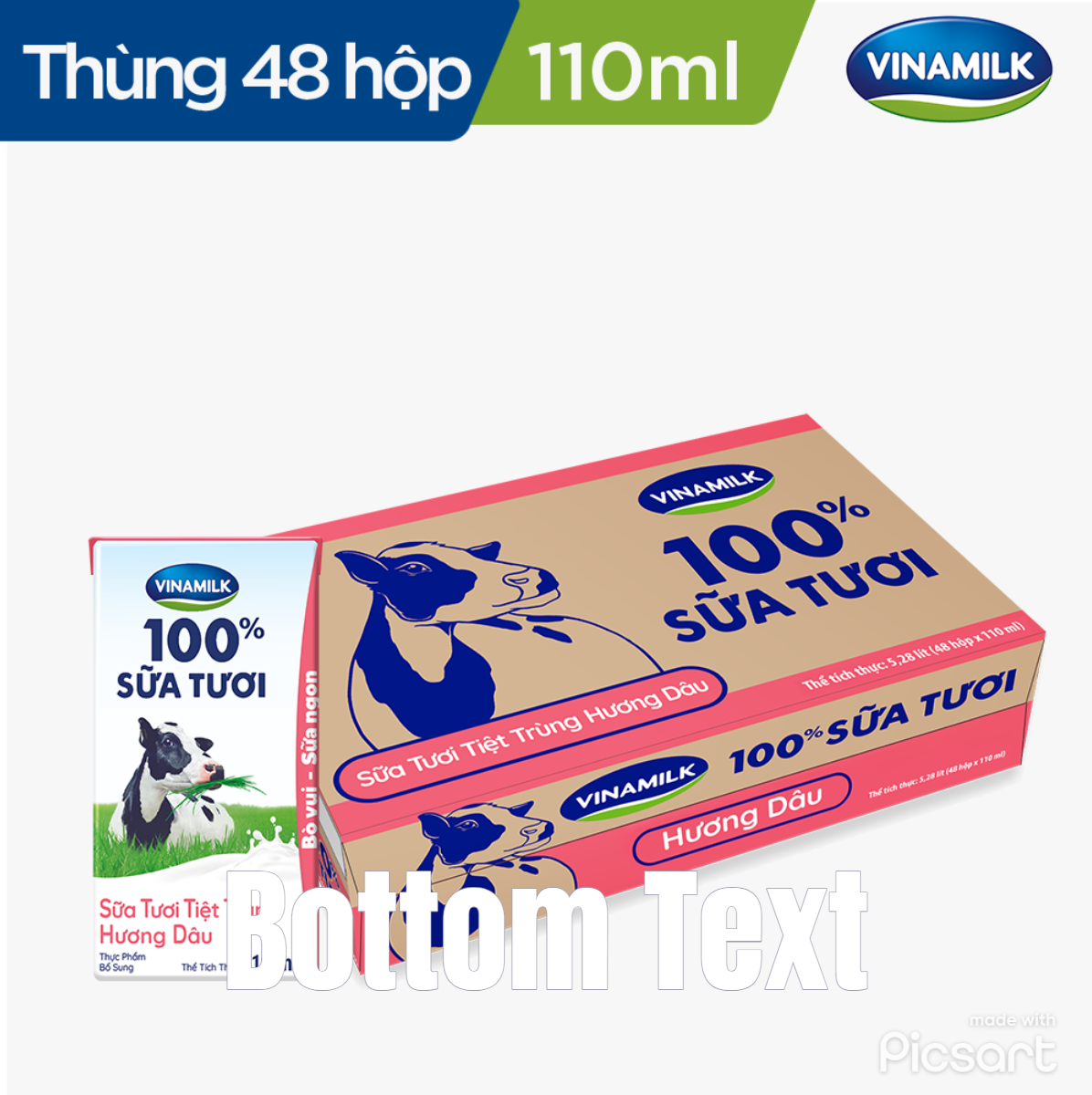 Thùng 48 hộp Sữa tươi tiệt trùng Vinamilk 100% Hương Dâu 110ml