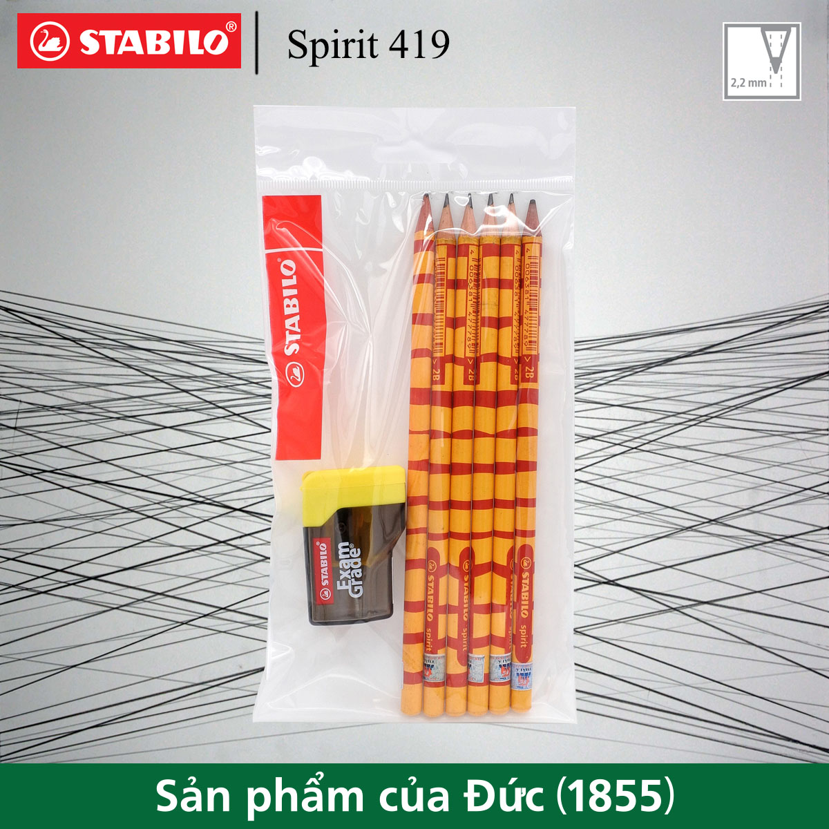 Combo 6 bút chì chuốt thân gỗ STABILO Spirit 419 2B+ chuốt chì PS4538