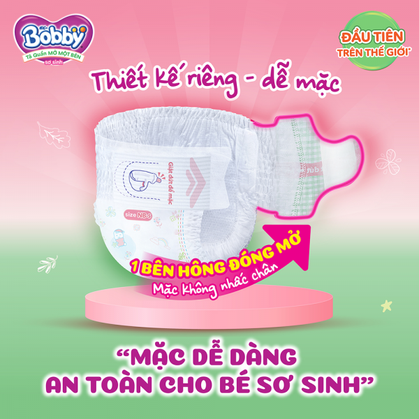 Tã bỉm QUẦN MỞ 1 BÊN BOBBY size NB70+6 miếng