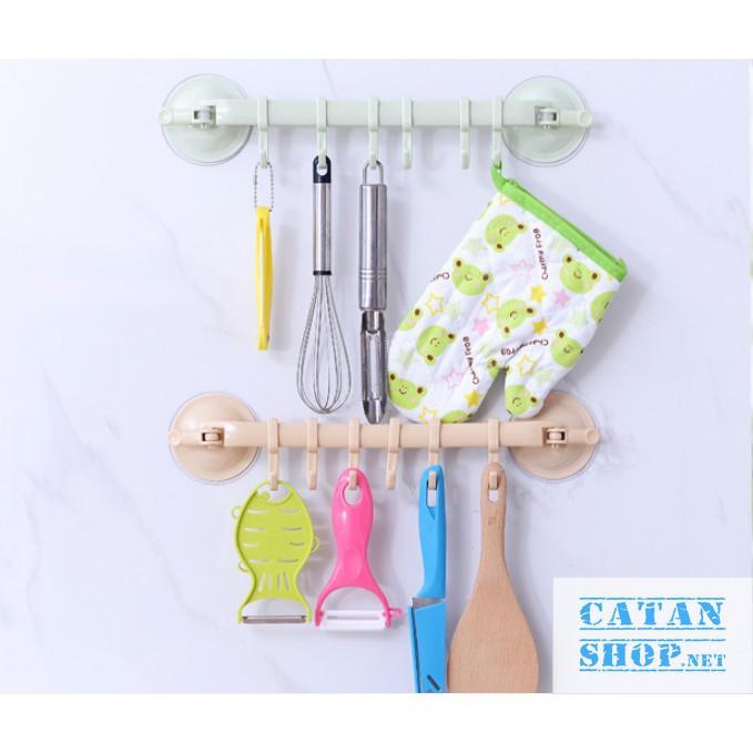 Thanh móc treo đồ nút hít tường,tủ quần áo, nhà bếp, có 6 móc chịu lực tiết kiệm diện tích