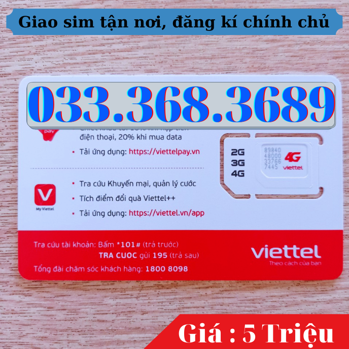 Sim viettel số đẹp - Hàng chính hãng - TBTS 033.368.3689