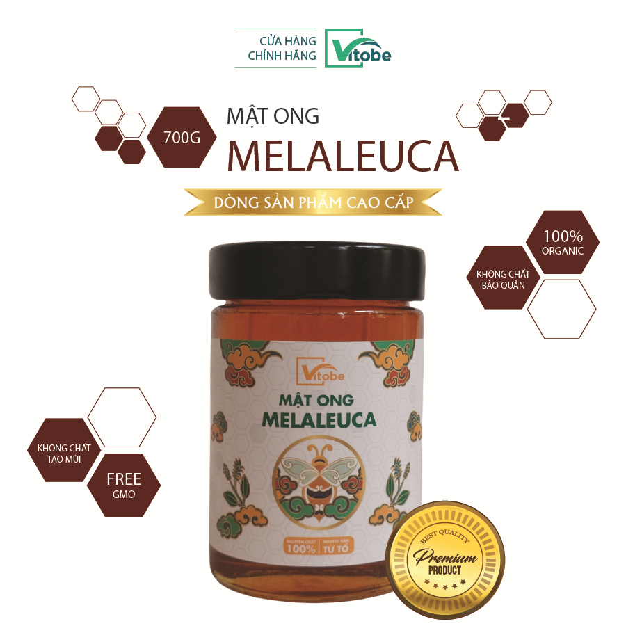 Mật Ong Melaleuca Vitobe (700gr) - Hữu cơ 100% (TẶNG cây gỗ lấy mật ong)