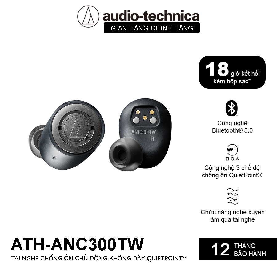 Tai nghe không dây chống ồn chủ động ANC QuietPoint Audio-Technica ATH-ANC300TW - HÀNG CHÍNH HÃNG