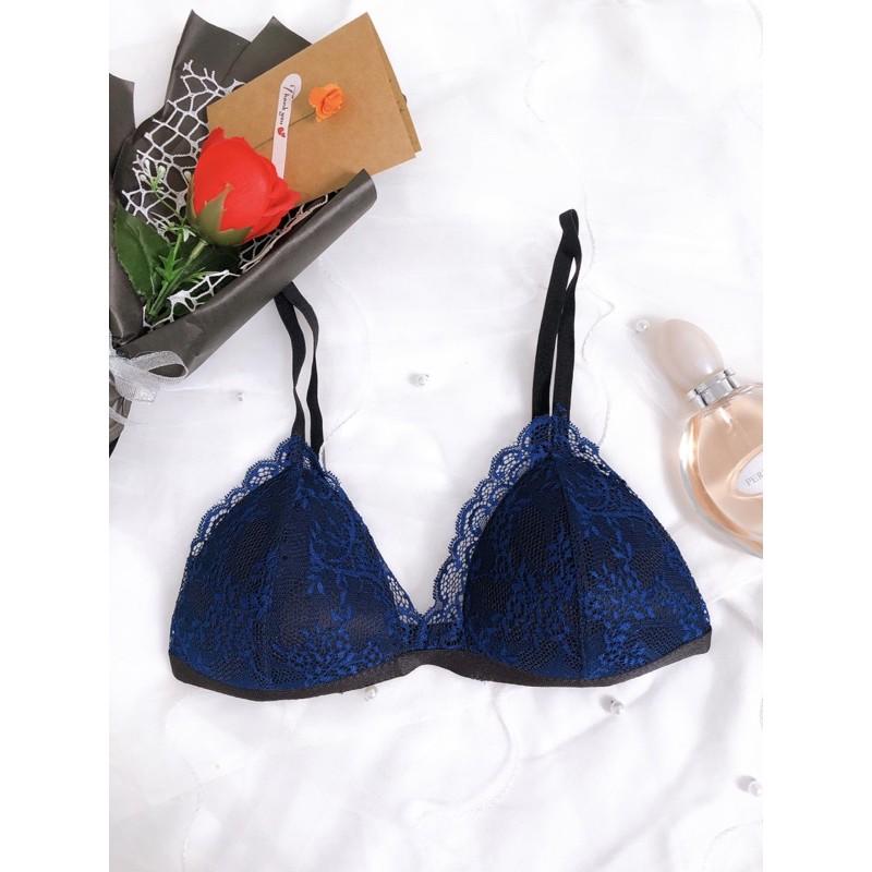Hera blue - Set lót ren áo bra không gọng mút mỏng