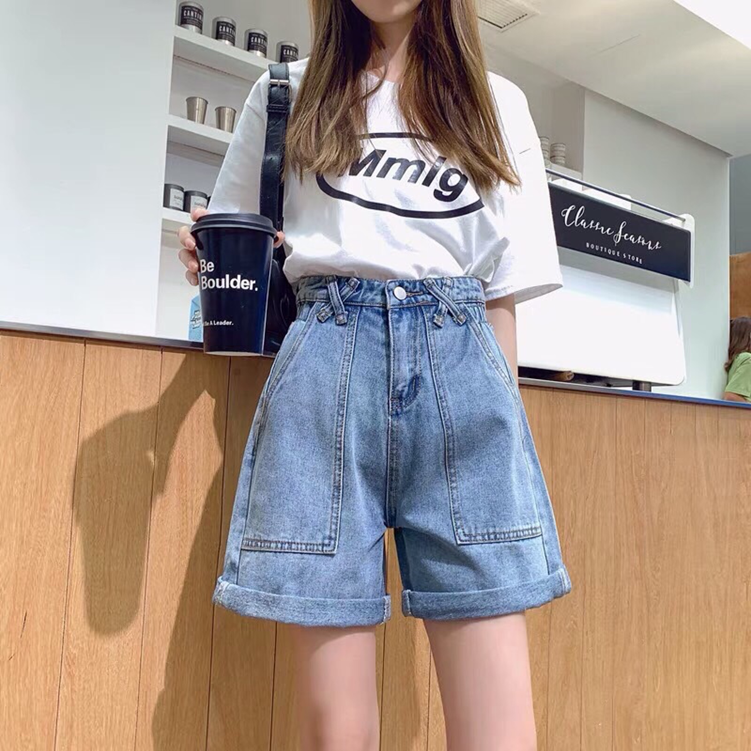 Quần Short Jeans Nữ Lưng Cao Phối Túi - 278