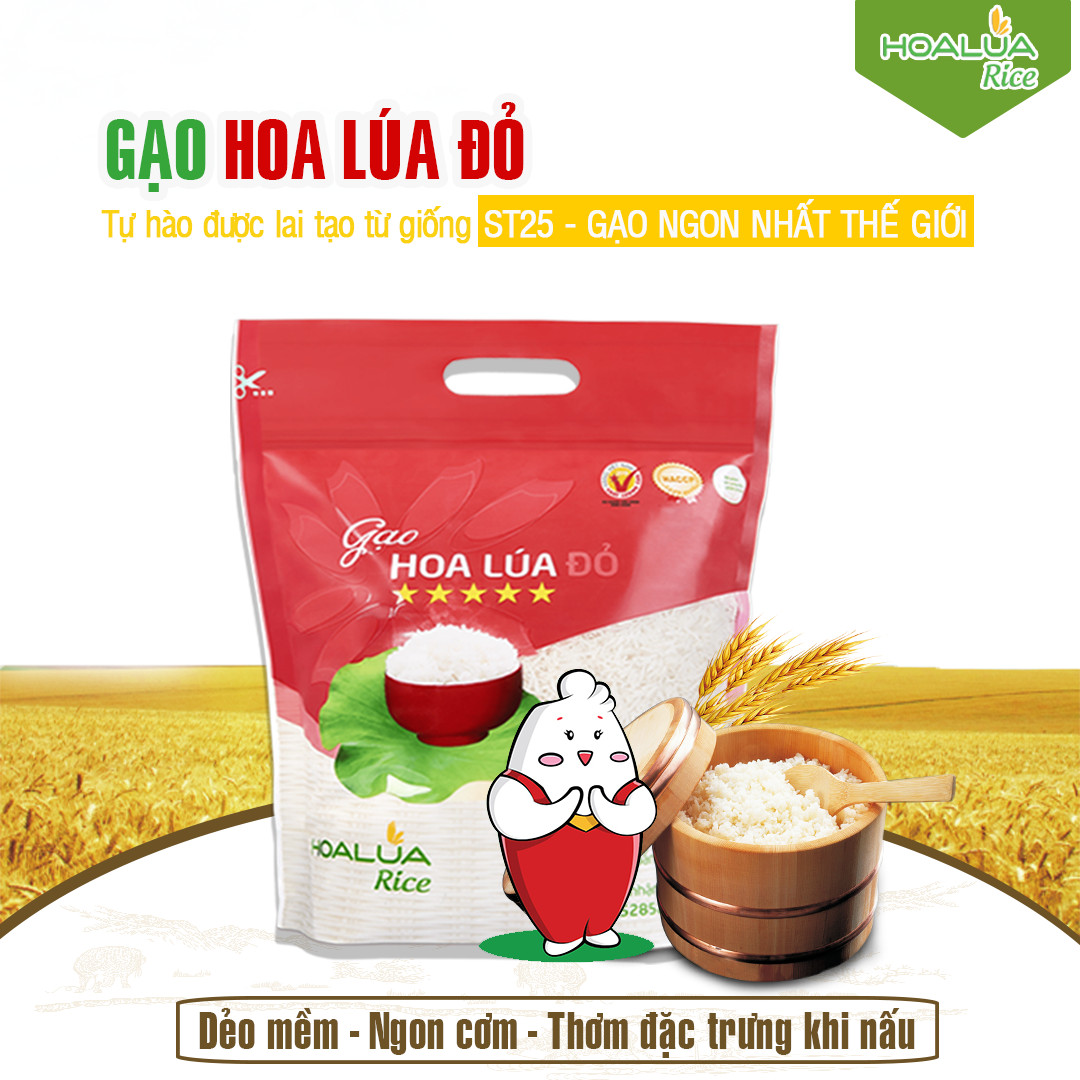 Gạo Hoa Lúa Đỏ - Túi 5kg - Dẻo mềm, vị ngọt đậm, thơm đặc trưng