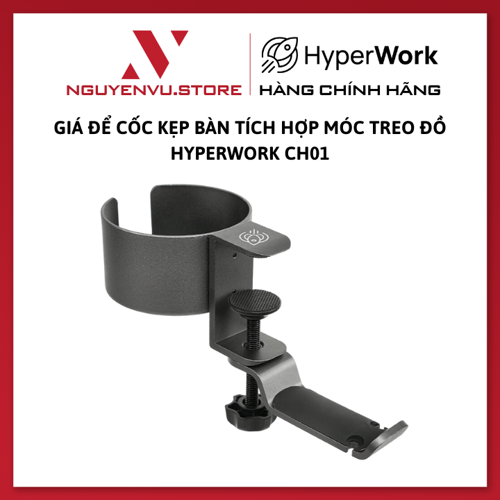Giá để cốc kẹp bàn tích hợp móc treo đồ HyperWork CH01 - Hàng Chính Hãng