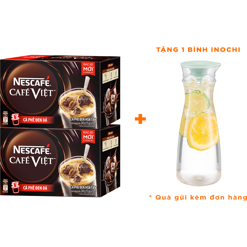 Combo 2 hộp cà phê hòa tan Nescafé café Việt đen đá (Hộp 15 gói x 16g) - [Tặng 1 bình Inochi]