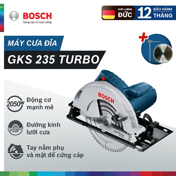 Máy cưa đĩa Bosch GKS 235 turbo - Tặng phụ kiện 1 lưỡi cắt & 1 ray