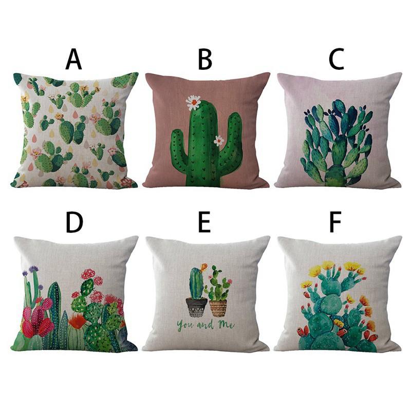 Bao gối vải canvas in hình xương rồng trang trí ghế sofa