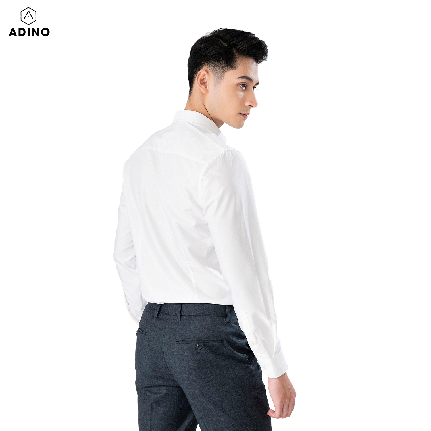 Hình ảnh Áo sơ mi nam tay dài ADINO màu trắng kem hoạ tiết thêu cổ vải sợi sồi modal dáng slimfit trẻ trung S149