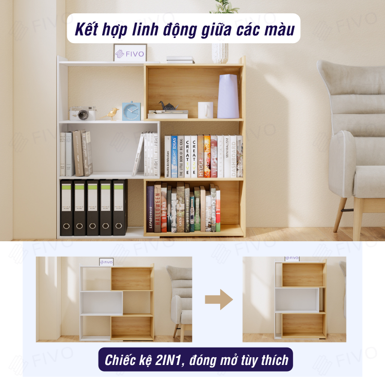 Kệ Gỗ Trang Trí Để Sàn FIVO FB71, Thiết Kế Thông Minh Có Thể Đóng Mở Tùy Thích, Phù Hợp Với Mọi Không Gian, Dễ Dàng Lắp Ráp - 3 Tầng