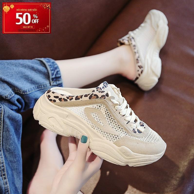 Giày Sneaker Đế Cao Hở Gót Phối Lưới Siêu Êm S119 (Kem)