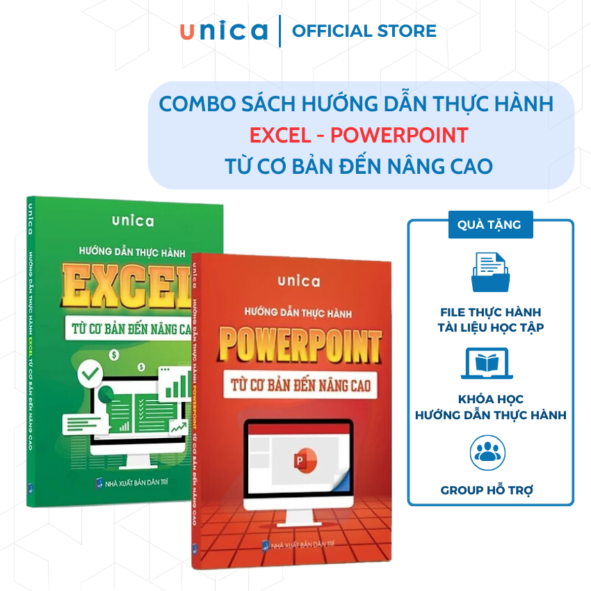Combo 2 Sách Excel - PowerPoint Unica Giúp Thành Thạo Tin Học Văn Phòng Từ Cơ Bản Đến Nâng Cao Kèm Khóa Học Online