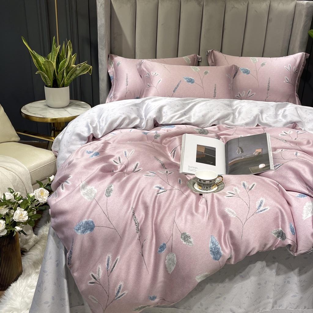 Bộ Chăn Ga Gối 100%TENCEL 100S SPRING COLLECTIONS 006 Siêu mềm, mát mịn họa tiết Hoa lá 3D Sang trọng, Ấm áp