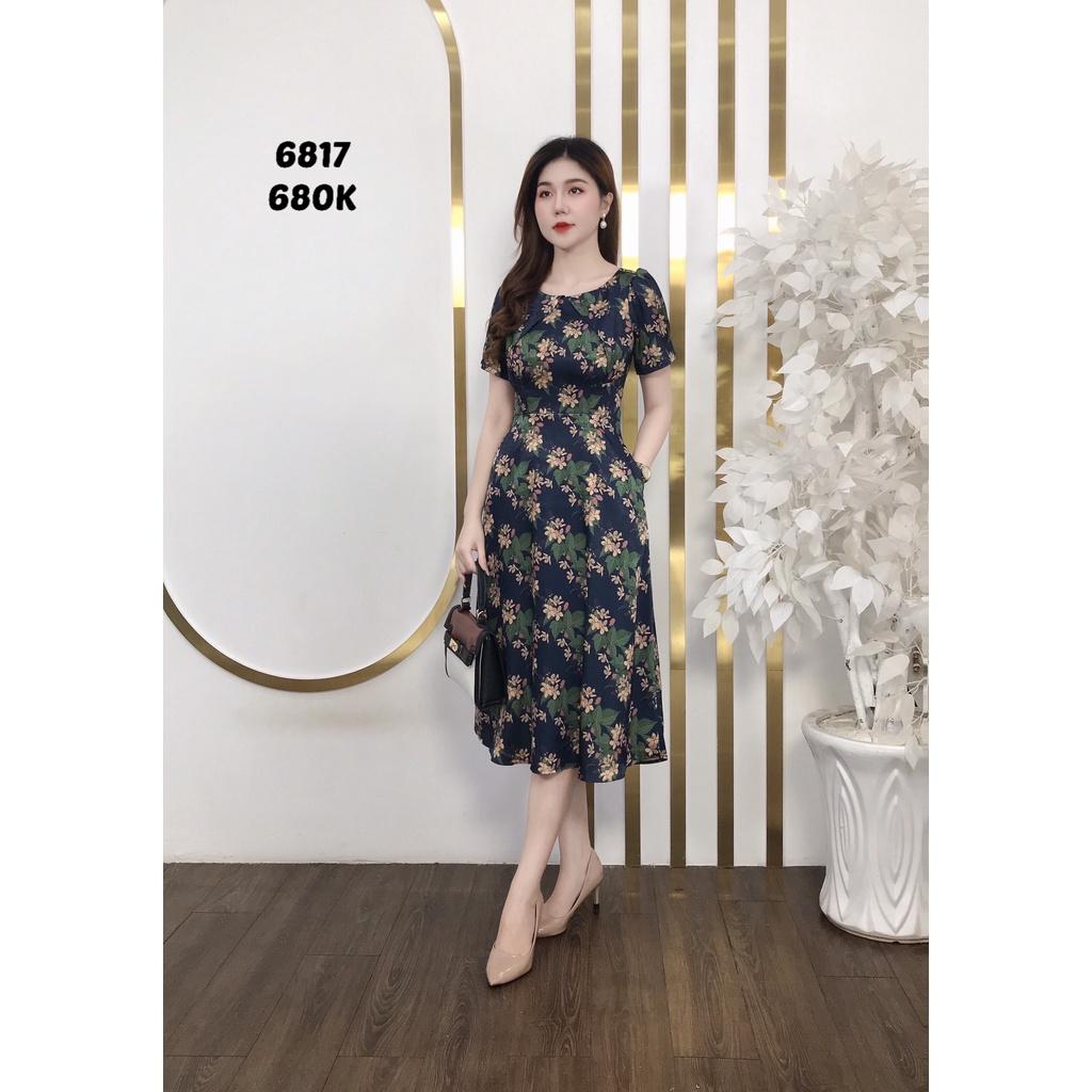 Đầm EMY EM6817 Xoè Xanh Đen Cổ Tròn