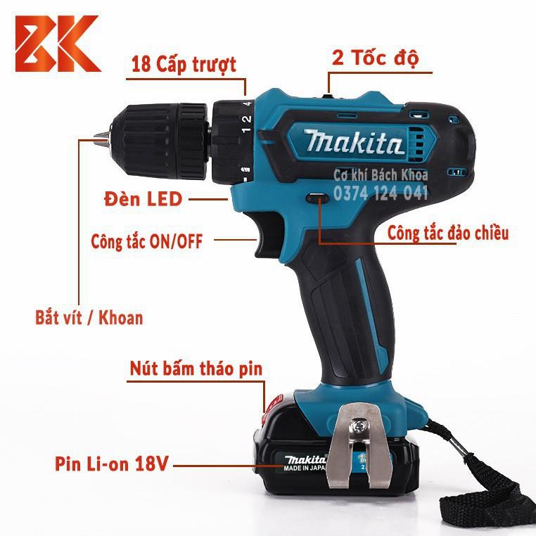 Máy khoan Pin MAKITA 18V - Máy Bắt Vít, Máy Vặn Vít Makita 18v - 100% Lõi Đồng - Pin 2Ah