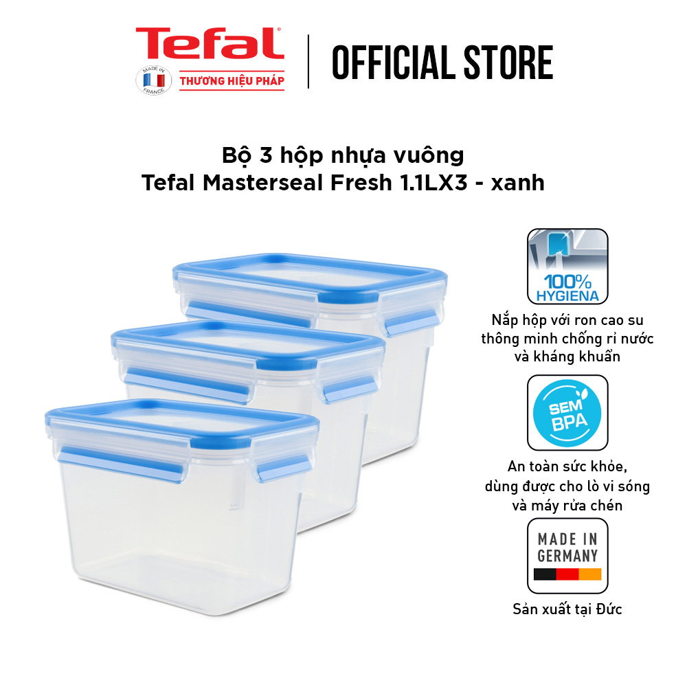 Bộ 3 hộp bảo quản thực phẩm nhựa Tefal Masterseal Fresh (1100ml x 3) - Hàng chính hãng