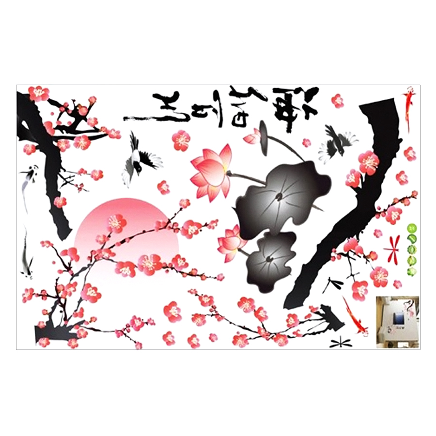 Decal Dán Tường Cành Đào Và Hoa Sen Binbin PK252
