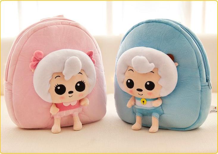 Balo vải nhung hình chú cừu cho bé đi nhà trẻ, đi chơi