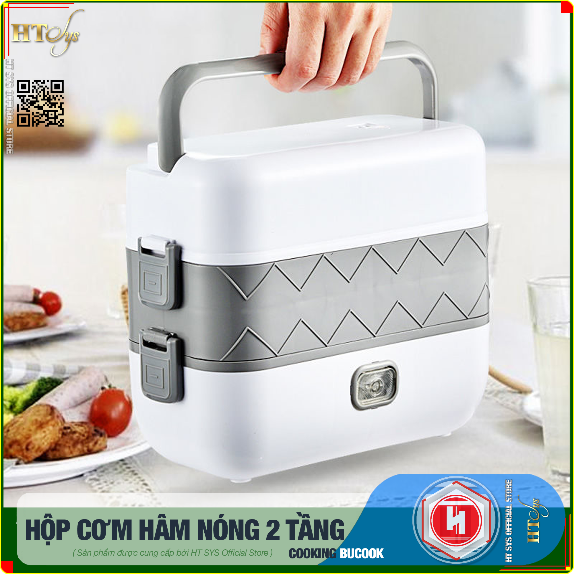 Hộp cơm hâm nóng cắm điện HT SYS - BUCOOK DFH C02 - 2 Lít 2 Tầng 4 Ngăn Có Thể Nấu Và Hâm Nóng Thức Ăn, Ruột Bằng Inox 304