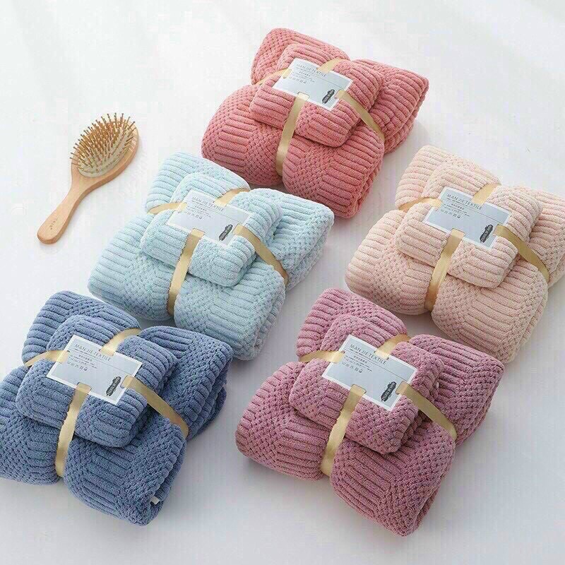 Set 2 khăn tắm lông cừu phong cách Hàn Quốc siêu mền mịn thấm hút nước - Combo 2 khăn tắm và khăn mặt cao cấp xuất Hàn