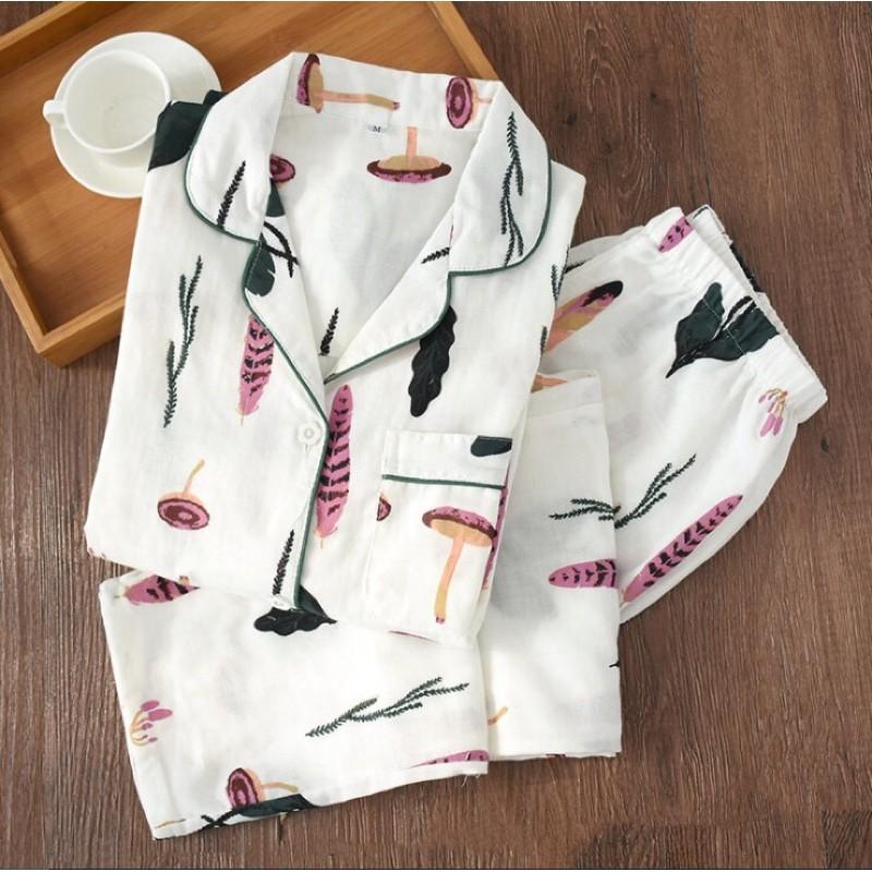 Pijama sau sinh, Đồ Bộ Bầu Cho Con Bú Azuno AZ2152 Chất Liệu Xô Nhật Mặc Hè Nhẹ Mát