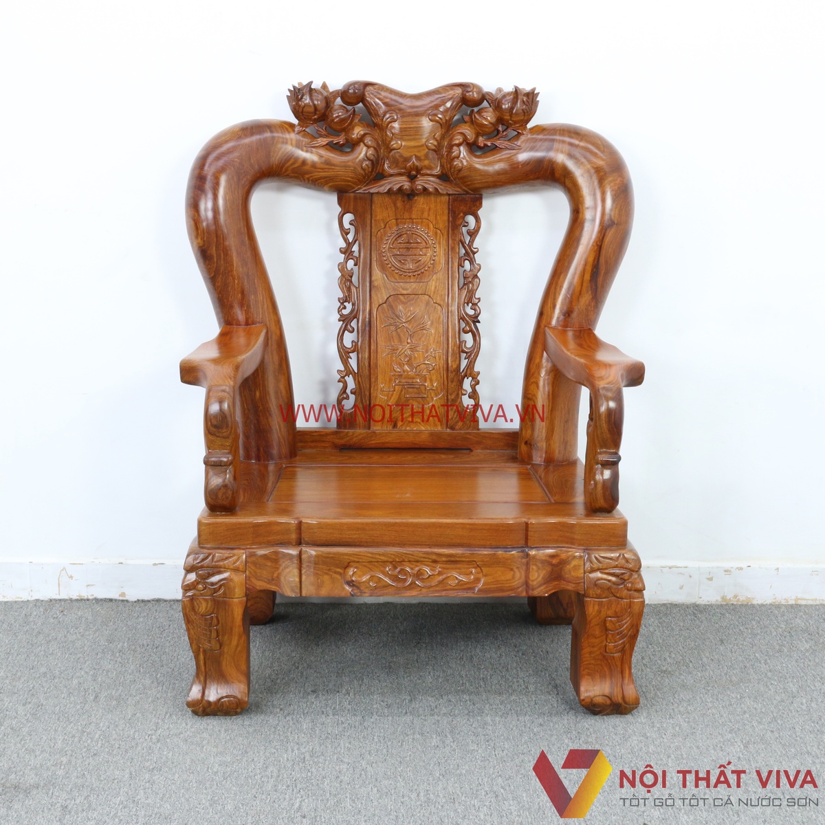 Bộ Bàn Ghế Salon Gỗ Hương Vân Tay 14 Chạm Đào 6 Món Cao Cấp